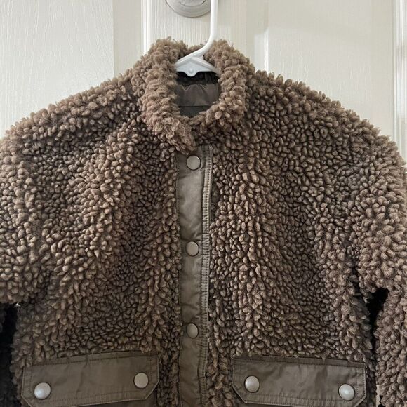 Art Class Sherpa Bomber Jacket Olive Green Snap Front Girls Size Medium 7-8 - Picture 5 of 11